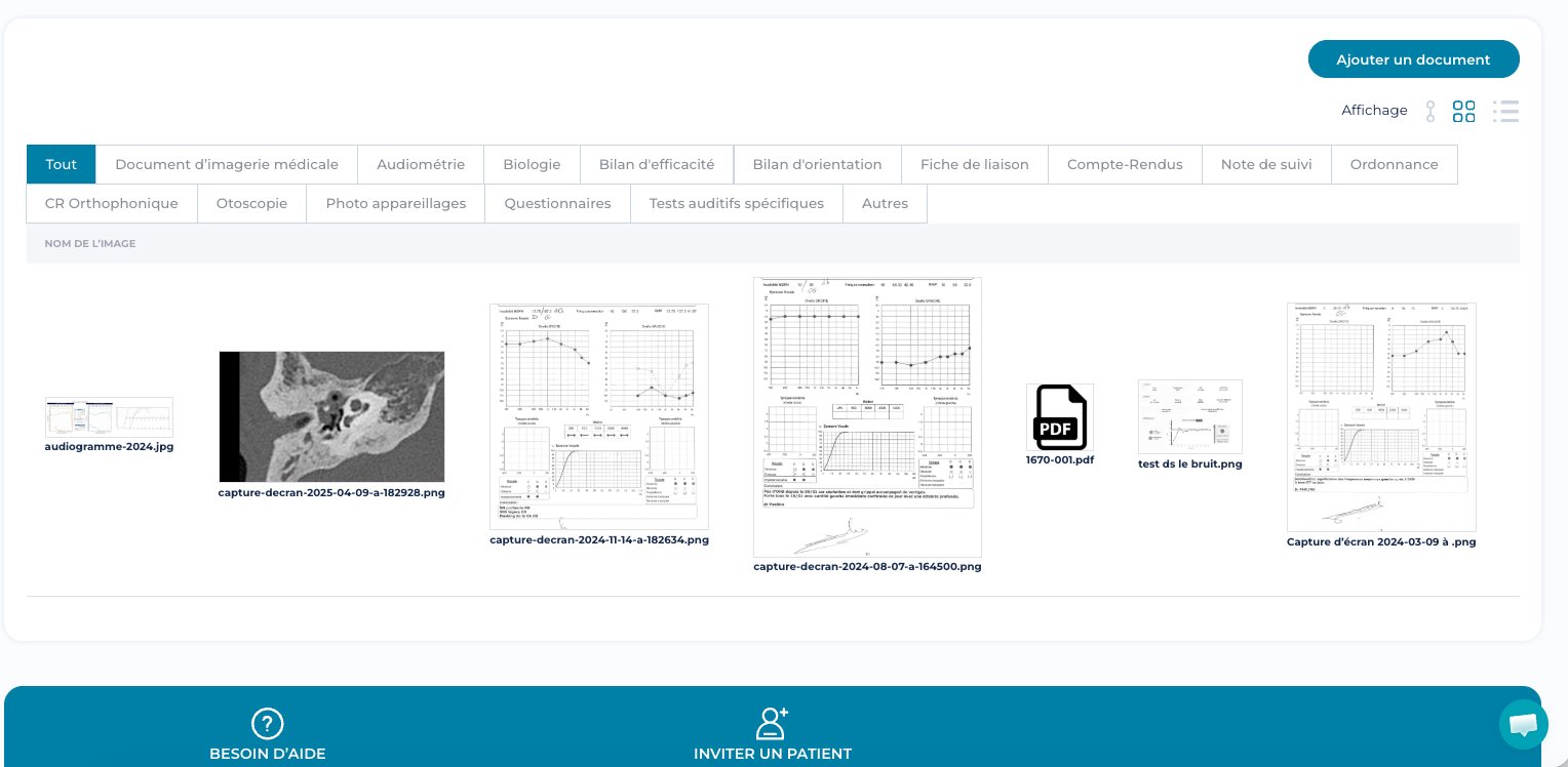 Gestion documentaire Audya — audiogrammes, scanner, bilans